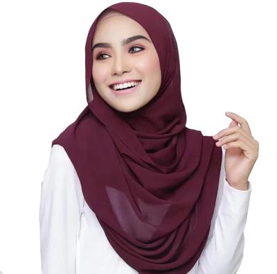 China Cheap Wholesale Plain FD Women Beads Chiffon Hijab Scarves Bubble Chiffon Muslim Scarf for sale