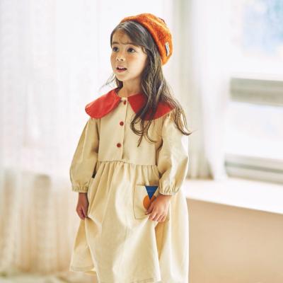 China Qy 2021 Korean Girls' Princess Skirt Anti-wrinkle Contrast Lapel Cartoon Children's New Autumn And Winter Plush Dress for sale