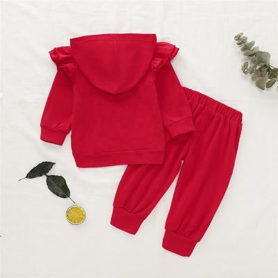 China Qy casual fall babies' clothing sets for 1year baby ruffle shoulder outfits two piece sets for sale