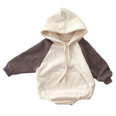 China Baby Autumn Color Block Hoodie Long Sleeve Terry Kangaroo Pocket French Bubble Romper for sale