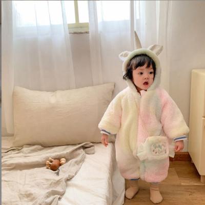 China Cozy Baby Clothes Qy Quality Warm Nice Sherpa Winter Fuzzy Cozy Fluffy Tie Dye Unicorn Cute Clothes Baby Rompers for sale