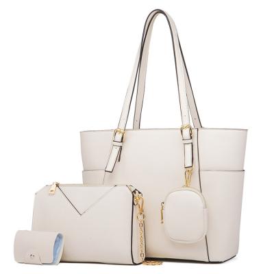 China AZB085 Water Resistant Factory Ready To Ship PU Leather Purse Lady Handbag Coin Pocket 4 Pcs Set Women Handbag Tote Bag Clutch Card Holder for sale