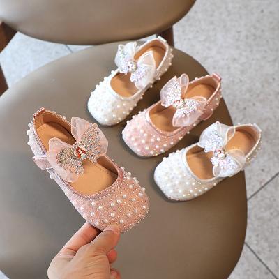 China Fashion trend spring rhinestone bow princess shoes and baby new autumn girls' leather shoes for sale