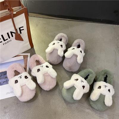 China Women's Cotton Rabbit Thermal Plush Shoes Winter Warm Indoor Flat Shoes for sale