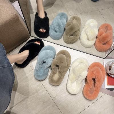 China Height Increasing Women's Thick-soled Plush Slippers Autumn Shape Cross Women's Slippers for sale