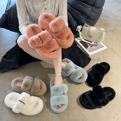 China Fashion trend 4.8cm thick plush slippers for fall/winter fashion, women's slippers with flat bottom for sale