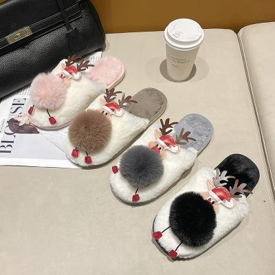 China Elk Thermal Winter Christmas Furnishing Indoor Women's Slippers Plush Warm Baotou Slippers for sale