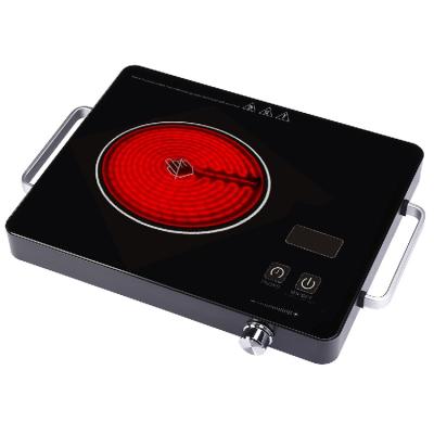 China Power Saving+Eco-Friendly 2000W Black Crystal Plate Single Burner Electric BBQ Stove SS Heating Body With Handle Touch +Knob Control Infrared Cooker for sale