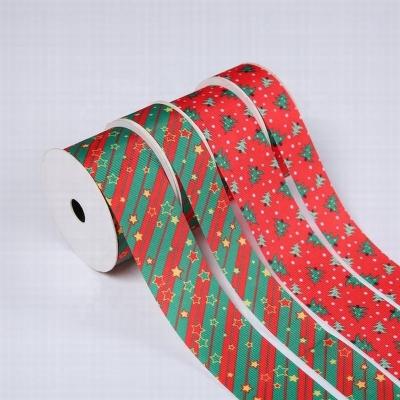 China High Tenacity Customized Printing Multiple Grosgrain Christmas Pattern Red And Green Ribbon 22 Mm With Custom Width From 1-150 Cm for sale