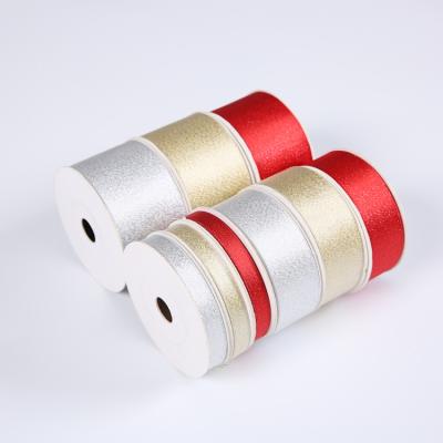 China High Copy Tenacity Gold Foil Woven Edge Satin Ribbon For Birthday Party Decoration Gift Craft Wrapping for sale