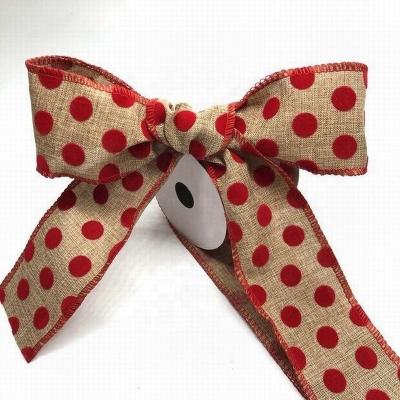 China Sunjoy Metallic Custom Polka Dot Christmas Red Velvet Ribbon 10mm Single Side for sale