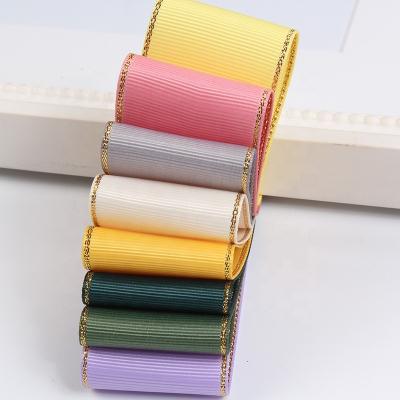 China High tenacity decorative metallic gold bowknot woven edge grosgrain ribbon handmade diy 1 inch 1.5 inch for sale