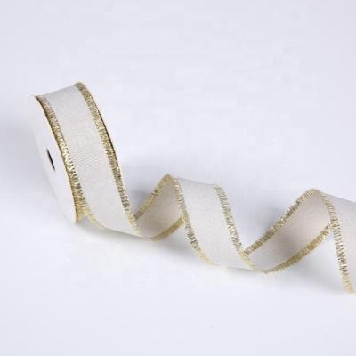 China High Tenacity Woven Edge 25mm Grosgrain Ribbon Gold Fringe For Craft Gift for sale