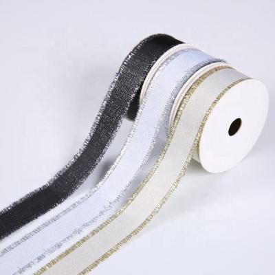 China High tenacity gold grosgrain glitter fringe woven edge custom color black and white ribbon for craft for sale