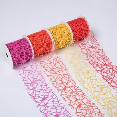 China High Tenacity Factory Wholesale 4mm Yarn Edge Decoration Gift Wrap Burlap Mesh Ribbon for sale