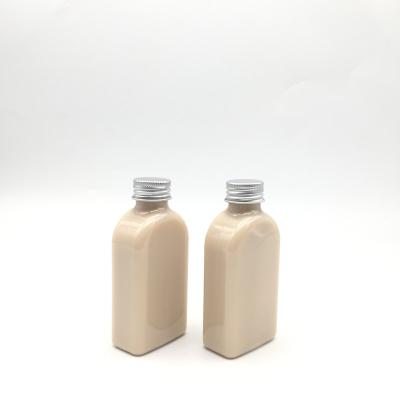 China food & Beverage packaging 250ml empty oval square plastic juice bottle with metal cap for sale