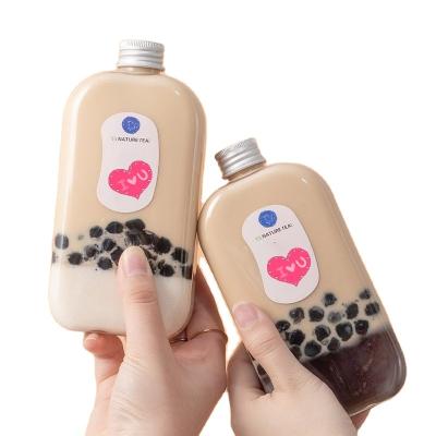 China Food Grade PET Beverage Milk Tea Bottle PET 16oz 500ml Plastic Screen Printing Transparent Screw Top Food And Beverage Packaging Round Shape for sale