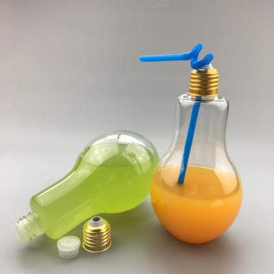 China Plastic Beverage 100ml 200ml 300ml 500ml 800ml Fruit Fruit Juice Bottle Light Lamp Bulb Shape With Cap Beverage Milk for sale