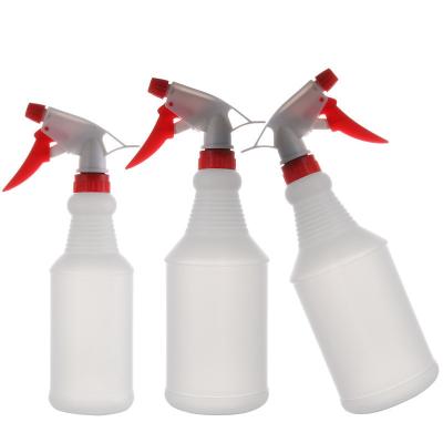 China HDPE Plastic Chemical Bottle Spray Gun Bottles 500ML 750ML 1000ML White Flat Watering Can Trigger Sprayer Bottle To Disinfect Water for sale