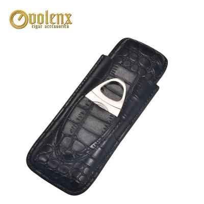 China Black And White Premium Leather Cigar Holder Custom Quality Logo With Cutter for sale