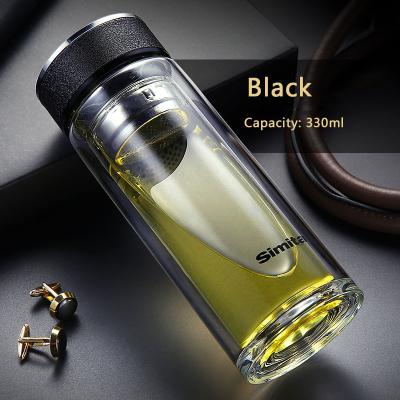 China Business FeiJian 330ml Gemstone Water Bottle Natural Crystal Crystal Infused Double Wall Crystal Tea Glass Water Bottle for sale