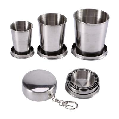 China 75ml 150ml 250 folding metal coffee mug stainless steel camping cup portable outdoor travel viable camping for sale