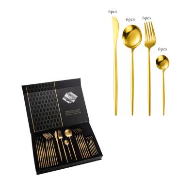 China Wholesale Sustainable Stainless Steel Stainless Steel Gold 24pcs Titanium Cutlery Set for sale