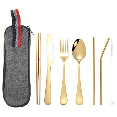 China Sustainable Outdoor Camping Portable Events Stainless Steel Flatware Set Eco Travel Cutlery Set for sale