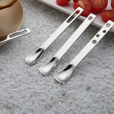 China Stainless Steel Cutlery Set Mini Sustainable Cute Hanging Coffee Spoon Cake Fruit Fork With Holes for sale