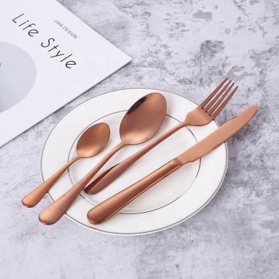 China Workable Wholesale Copper Flatware Pink Gold Stainless Steel Rose Gold Plated Fork Knife Spoon Cutlery Set for sale