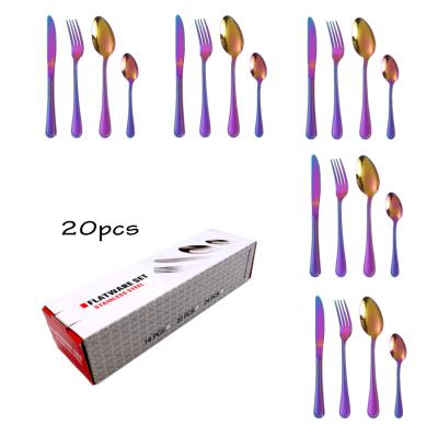 China Sustainable Reusable Stainless Steel Flatware Multicolor Cutlery 24pcs Set for sale