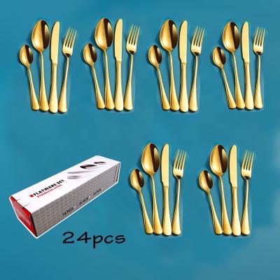 China Sustainable Kitchenware Knife Fork Spoon Silverware Sets 24Pcs Gold Cutlery Set Stainless Steel for sale