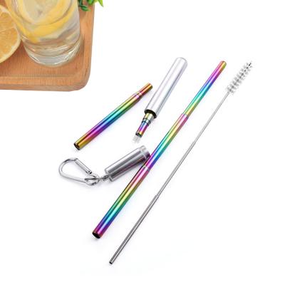 China Durable Reusable Stainless Steel Folding Straws With Key Chain Case And Sweep Telescopic Retractable Portable Metal Drinking Straw for sale