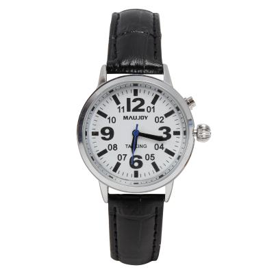 China Alarm Mens Silver Talking Watch With Loud Day Date Alarm Visually Impaired for sale