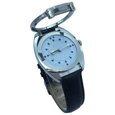 China Braille non-specific ladies watch white dial chrome leather band for blind people or visually impaired person or elderly people for sale