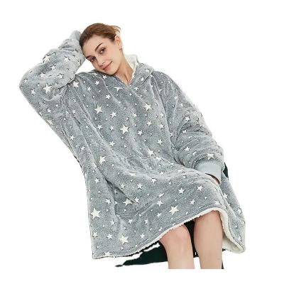 China Breathable Super Soft Fleece Heat Flannel One Size Fitted Custom Printed Hoodie Blanket For Christmas Pajamas for sale