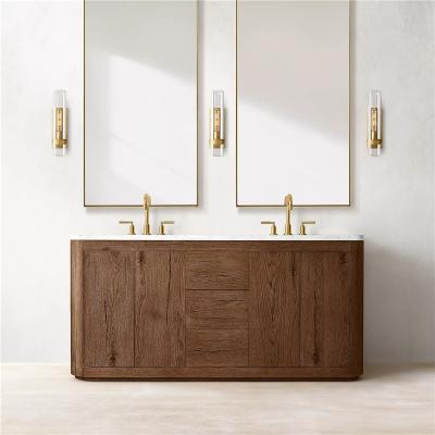 China Amercia Style Solid Wood Drawers Single Three Four Doors Bathroom Cabinet Synthetic Marble Countertops Can Be Customized Villa Model Room for sale