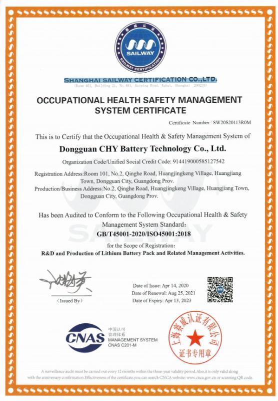 ISO45001 - Dongguan CHY Power Technology Co., Ltd.