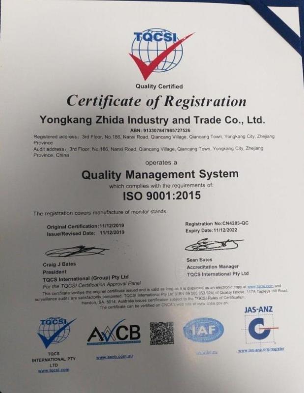 ISO9001 - Yongkang Zhida Industry And Trade Co., Ltd.