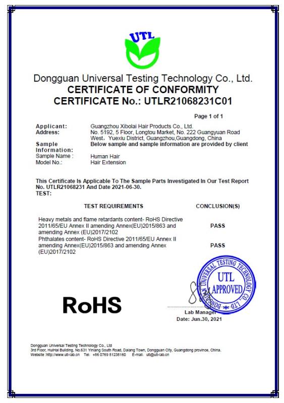 RoHS - Guangzhou Xibolai Hair Products Co., Ltd.