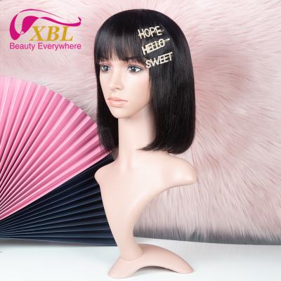 China Wholesale Brazilian Silky Straight Hair Bob Wig With Bangs, Short Bob Wig For Black Women, Pre Plucked Virgin Hair Lace Wig With Baby Hair for sale