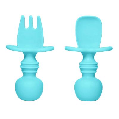 China Wholesale BPA Free Easy Grip Self Feeding Tableware Silicone Heat Resistant Spoon and Fork Set Eating Soft Feeding Spoons and Forks for sale