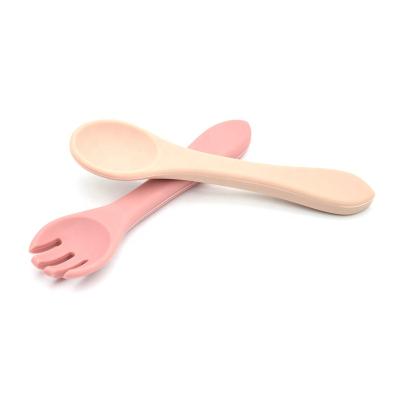 China BPA Free Stage One Silicone Baby Training Utensils Set Microwave Baby Safe Self Feeding Silicone Spoon And Fork for sale