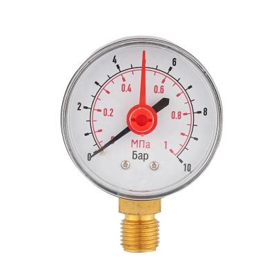 China NPT Bottom Mount Black Steel Black Red Pressure Gauge Steel Case 50mm Case 1/4