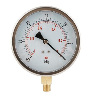 China Stainless Steel Case 100mm -30inHg -0 NPT Bottom Mount Vacuum Pressure Gauge 1/4