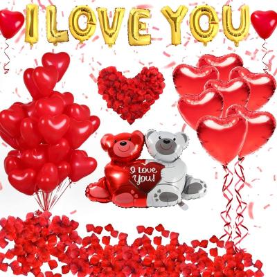 China Valentine Day Party Decorations Hot Selling Non-Toxic Heart Balloons Red Love-Bear Balloons Kit Dark-Red Rose Petals Wedding Decoration for sale