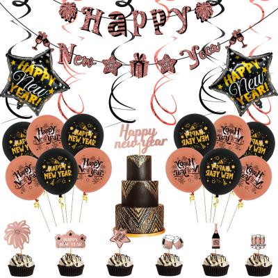 China High quality non-toxic new year balloon set new year letter pull flag party supplies cake insert 18 inch foil balloon decoration for sale