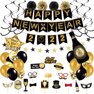 China 2022 High Quality Non-Toxic New Year Balloon Set New Year Letters Pull Flag Party Decoration Photo Props Set for sale