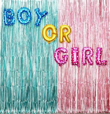 China PET 1x2m Tinsel Foil Fringe Curtain For Metallic Gender Reveal Party Decoration Party Photo Backdrop for sale