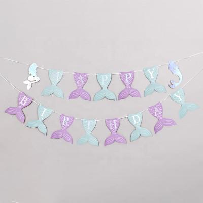 China Non-toxic Mermaid Birthday Pull Flag HAPPY BIRTHDAY Banner Birthday Party Decoration Supplies for sale